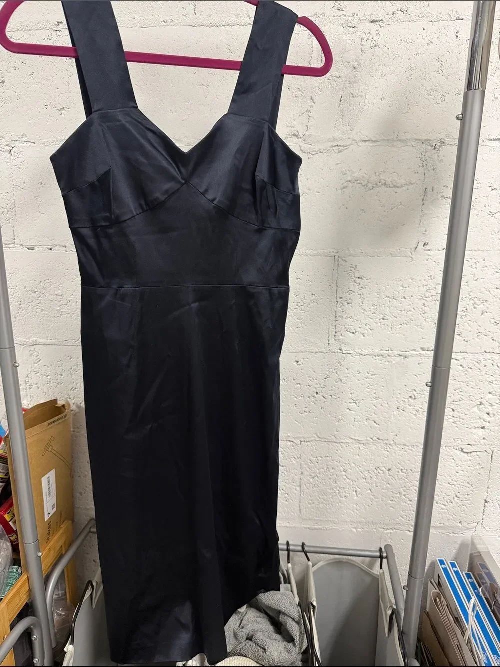 Classic Navy Sleeveless Midi Dress - Satin PRADA Dress Side Zip - Size 42 (6 US)